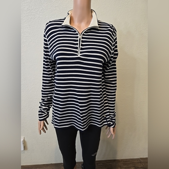 Ralph Lauren LRL Active Sweatshirt Top Womens XL  Long Sleeve Striped 1/4 Zip - Picture 1 of 9